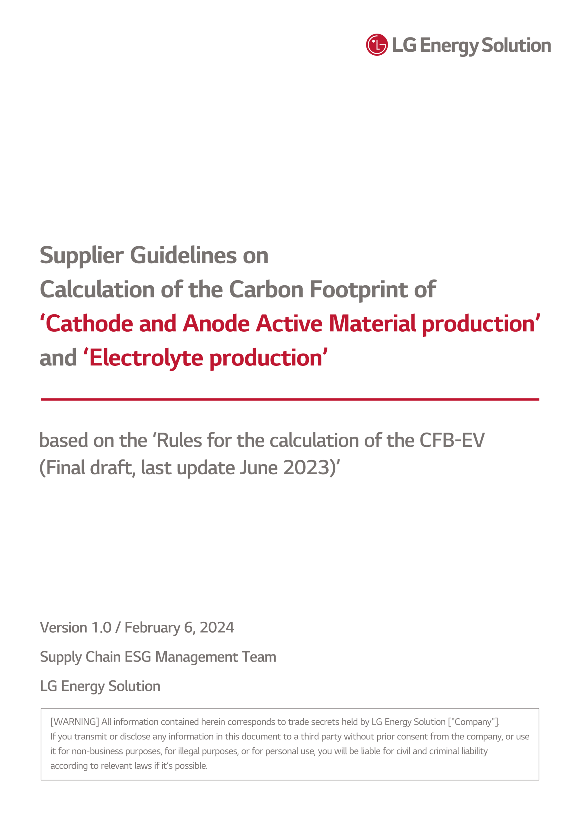 Supplier Guidelines on the Calculation of the Carbon Footprint (Source: LG Energy Solution ESG Report)