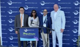 Bob Lee , LG Energy Solution North America president Joi Harris, president and chief executive officer, DTE Energy Sandy Baruah, Detroit Regional Chamber President Trevor Lauer, DTE Vice Chairman
