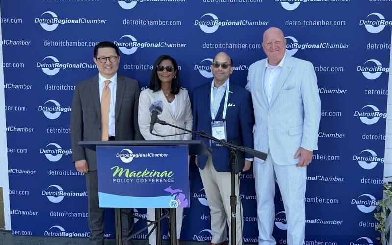 Bob Lee , LG Energy Solution North America president Joi Harris, president and chief executive officer, DTE Energy Sandy Baruah, Detroit Regional Chamber President Trevor Lauer, DTE Vice Chairman