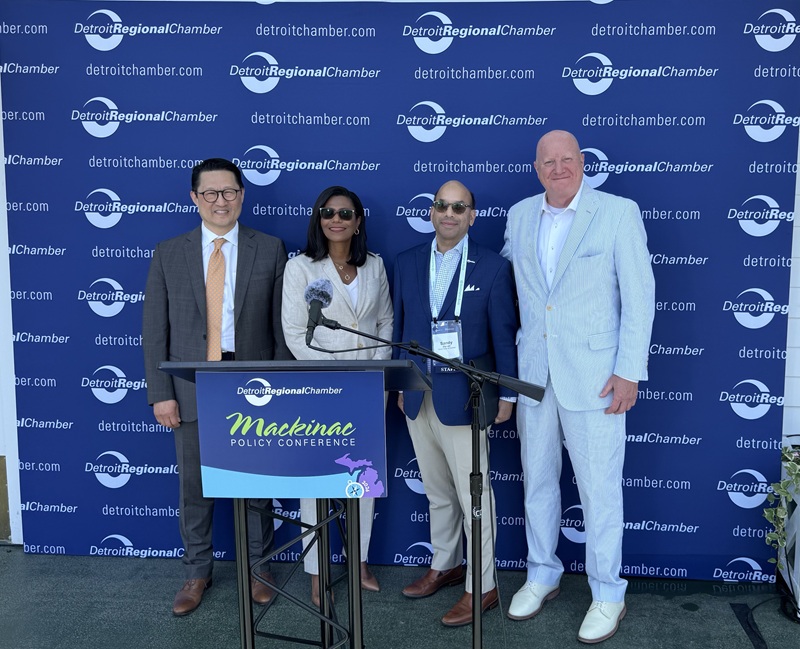 From the left, Bob Lee , LG Energy Solution North America president, Joi Harris, president and chief executive officer, DTE Energy, Sandy Baruah, Detroit Regional Chamber President, and Trevor Lauer, DTE Vice Chairman