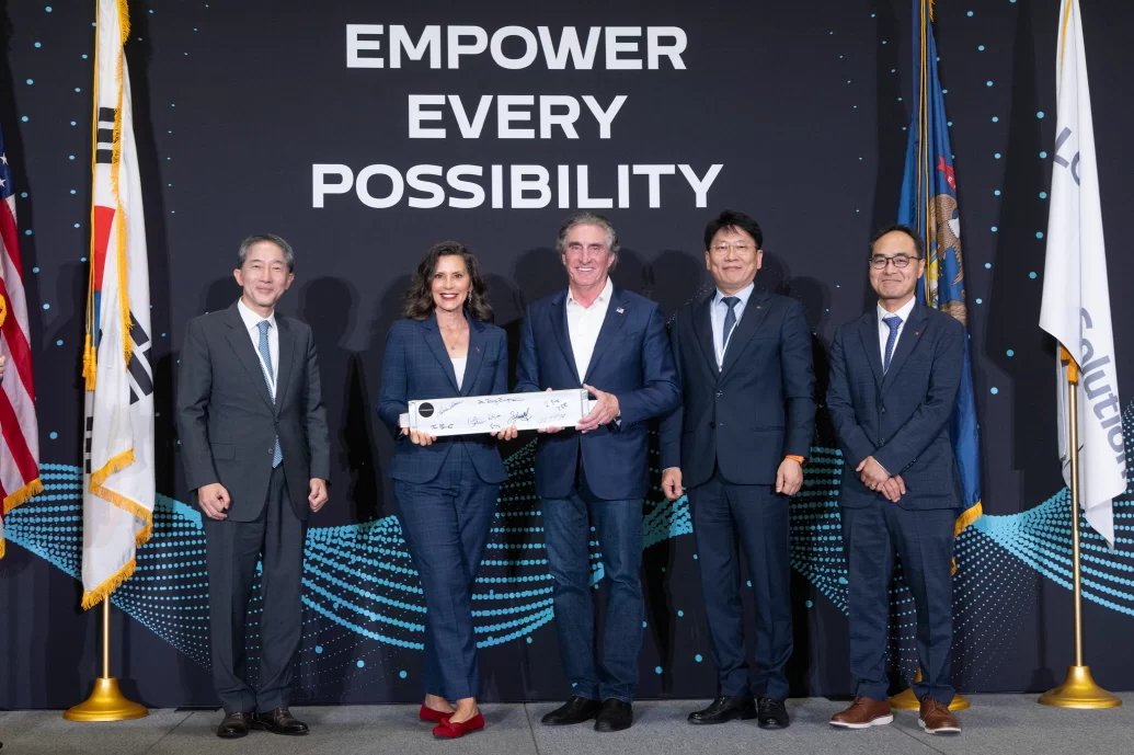 Grand opening ceremony with Michigan Governor, US officials, and LG executives